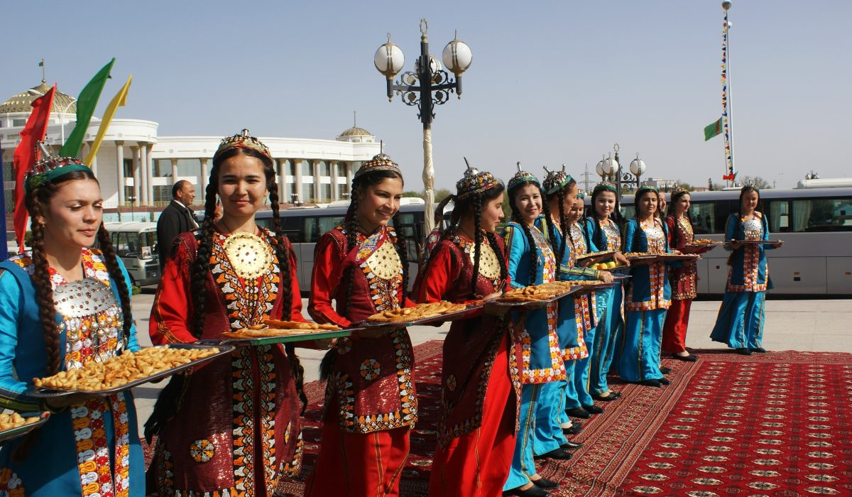 Abel Polese, Welcoming – Turkmenistan – Mary 2011

Foreign guests arrived to the national theater for an international event. They were offered an idyllic picture of the country, full of young
women and a taste of national food. This also informed some of my
work on nationalism echoing what Vonnegut said “we are what we
pretend to be”. We offer an image of the country in which we would
like to believe ourselves, hoping that our guests will buy it and then
convince us that we are really like that.