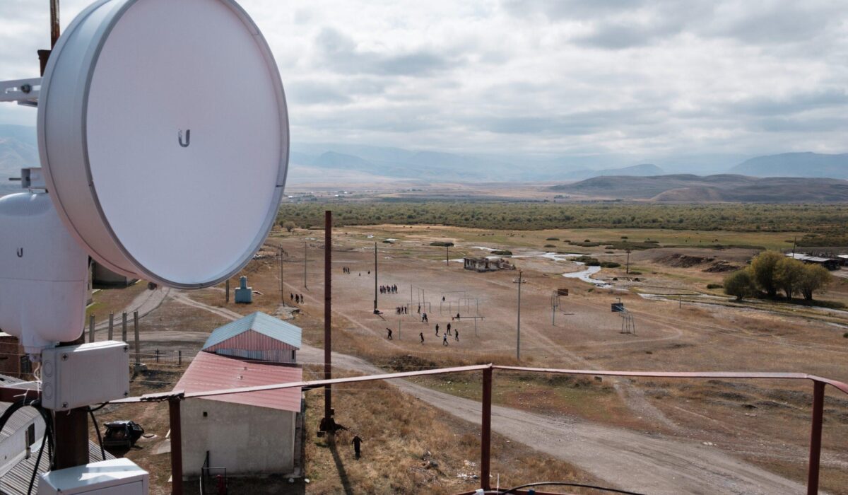 Talant Sultanov Kyrgyzstan, 2018, A dish bringing a high-speed wireless Internet link to village of Suusamyr, which lies above 200m in a valley of the same name in the Tian Shan Mountains in Kyrgyzstan, on 13 October 2018. The village is home to community network Suusamyr Net, and now that the main link has been established, the network will soon be providing residents with connections by fibre to the home.